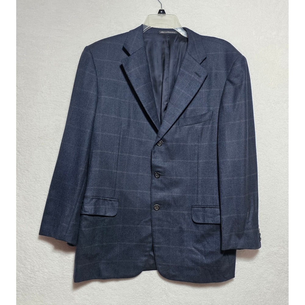 Ermenegildo Zegna 15 Milmil 15 Navy Blue Check Blazer Sport Coat Switzerland 42R